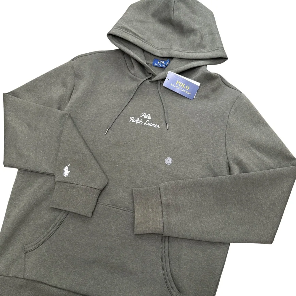 Polo Ralph Lauren Hoodie Mens Medium Green Script Logo Fleece Sweatshirt New Tag